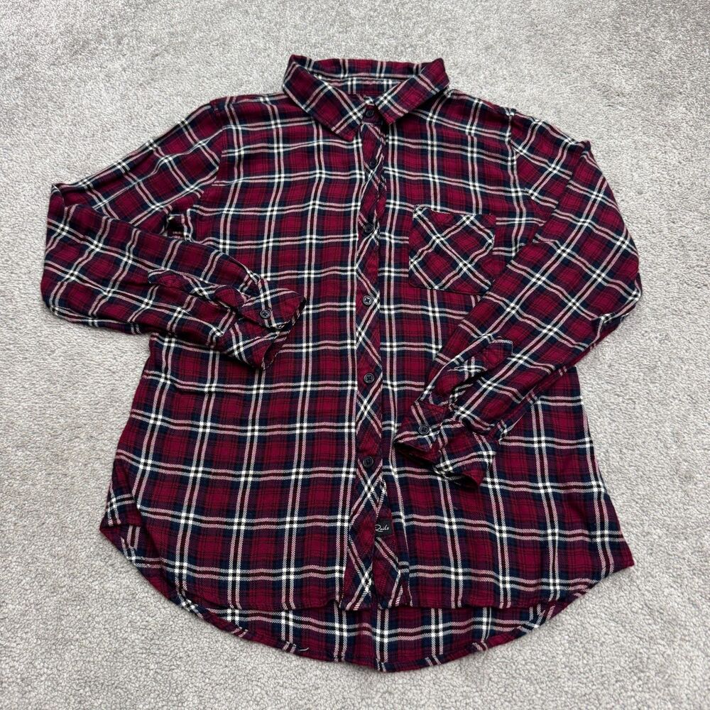 Rails Boyfriend Flannel Shirt Womens Medium Red Blue Plaid Rayon Long Sleeve Top
